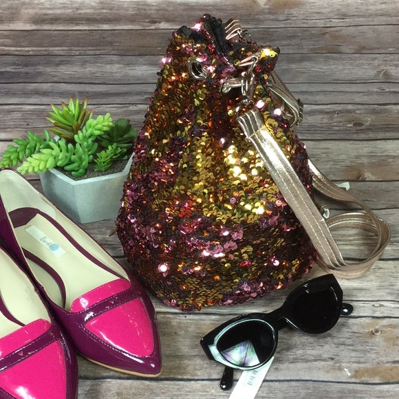 catzlady boutique Handbags - Pink Gold metallic mermaid sequin mini bucket bag